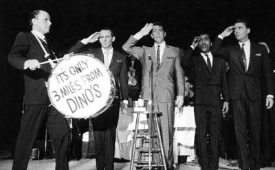 Frank Sinatra with Joe Bishop, Dean Martin, Sammy Davis Jr., and Peter Lawford 