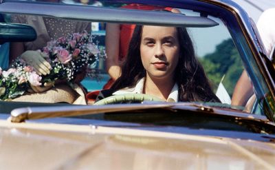 Alanis Morissette on the set of a video shoot for her song 'Hand In My Pocket'. 