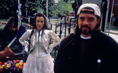 Alanis Morissette and Kevin Smith in a still from Dogma. 